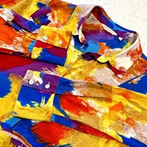 Soft Surroundings Women's Large Tunic Top Artsy Blouse‎ Multicolor Long Sleeve